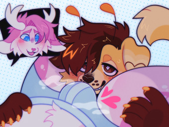 anthena anthro antlers blush breath bulge bulge_in_face bulge_sniffing chase(beedog) clothing damian(jackalope) duo face_in_crotch fur horn male male/male musk orange_body orange_fur sniffing spiral spiral_eyes underwear shibarot arthropod bee canid canine hybrid hymenopteran insect jackalope lagomorph mammal 4:3