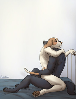 anal anal_penetration anthro anthro_on_anthro anthro_penetrated anthro_penetrating anthro_penetrating_anthro bed bed_frame bed_sheet bedding black_body black_fur blush brown_eyes claws digitigrade duo from_front_position fur furniture hand_on_back hand_on_partner's_back hand_on_partner's_shoulder hand_on_shoulder holding_on holding_onto_partner hug hugging_another kneeling looking_pleasured lotus_position male male/male male_penetrated male_penetrating male_penetrating_male nude obscured_penetration open_mouth pawpads penetration penile penile_penetration penis_in_ass sex sitting tail tan_body tan_fur toe_claws white_body white_fur gaikotsu airam tauski canid canine canis domestic_dog mammal wolf 2024 hi_res signature