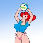 anthro ball big_breasts bikini bikini_thong black_nose breasts camel_toe clothed clothing ear_piercing ear_ring eyebrows eyelashes female gradient_background hair half-closed_eyes hoop_ear_ring mature_female motion_lines narrowed_eyes piercing pink_bikini pink_clothing pink_swimwear raised_arms red_hair ring_piercing shirt short_hair side-tie_bikini simple_background skimpy smile solo sport standing string_bikini swimwear topwear two-piece_swimsuit volleyball volleyball_(ball) markkleanup disney goof_troop peg_pete canid canine canis domestic_dog mammal 1:1 2024 hi_res