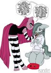 absurd_res anthro anthrofied bottomless clothed clothing dialogue duo english_text female female/female footwear friendship_is_magic goth hasbro hi_res imminent_piercing incest_(lore) kandlin knife knife_play marble_pie_(mlp) my_little_pony pinkamena_(mlp) pinkamena_diane_pie pinkie_pie_(mlp) running_makeup running_mascara sibling_(lore) sister_(lore) sisters_(lore) socks text threatened