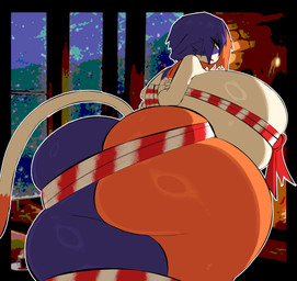 5_fingers anthro big_breasts big_butt biped blue_body blue_hair bound breasts butt eyelashes facial_tuft female fingers hair holidays huge_breasts inside looking_at_viewer looking_back multicolored_body multicolored_hair narrowed_eyes nude nude_female orange_body orange_hair rear_view ribbons solo tail thick_thighs tuft white_body zudofu christmas epic_games fortnite meow_skulls calico_cat domestic_cat felid feline felis mammal 2025 absurd_res digital_drawing_(artwork) digital_media_(artwork) hi_res