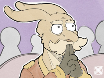 anthro athletic athletic_male blouse chair clothing concentrating concentration crowd elderly elderly_male facial_hair focused furniture gesture gloves group hand_gesture hands_together handwear humor long_ears male mature_male medieval medieval_clothing mustache serious_face sitting solo theater topwear the-secret-x 20th_century_fox the_simpsons sir_cordiale hare lagomorph leporid mammal 4:3 meme