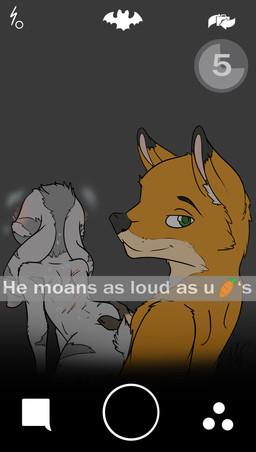 all_fours anal anal_penetration anthro anthro_on_anthro blush bodily_fluids butt camera_view caption duo embarrassed emoticon fur green_eyes grey_background grey_body grey_fur hand_on_butt interspecies larger_anthro larger_male looking_at_viewer male male/male male_penetrated male_penetrating male_penetrating_male multicolored_body multicolored_fur nude orange_body orange_fur penetration predator/prey scar selfie sex simple_background size_difference smaller_anthro smaller_male smile smirk sweat text white_body white_fur regolithart disney snapchat zootopia jack_savage nick_wilde canid canine fox lagomorph leporid mammal rabbit red_fox true_fox hi_res signature