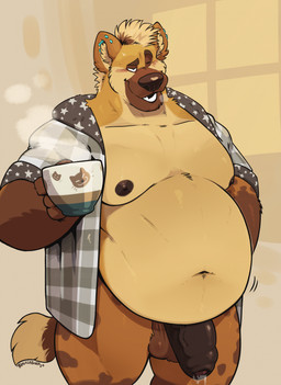 after_vore anthro areola balls bedroom_eyes belly beverage big_balls big_belly big_moobs big_penis biped bottomless bottomless_anthro bottomless_male claws clothed clothing coffee_mug container cup digestion ear_piercing ear_ring eyebrows fatal_vore flaccid foreskin fur genitals hair hand_on_belly holding_beverage holding_container holding_cup holding_mug holding_object humanoid_genitalia humanoid_penis industrial_piercing inside looking_at_viewer male moobs mug narrowed_eyes navel nipples open_clothing open_mouth open_robe oral_vore overweight overweight_anthro overweight_male penis piercing rapid_digestion ring_piercing robe saggy_balls satisfied seductive simple_background smile smoothening_bulge_digestion solo standing steam teeth thick_penis thick_thighs three-quarter_view tuft vore weight_gain haps remidragon hyena mammal 2024 digital_media_(artwork) hi_res portrait signature three-quarter_portrait