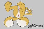 anthro balls butt fur genitals male penis presenting solo yellow_body yellow_fur inkgelato sega sonic_the_hedgehog_(series) miles_prower canid canine fox mammal absurd_res hi_res