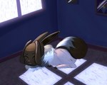 ambiguous_gender cowering electricity fur furniture hiding inner_ear_fluff inside light lightning painting painting_(object) raining scared scared_face simple_background solo tail teeth thunder tuft window wispoftwilight nintendo nintendo_switch pokemon eevee felid feline generation_1_pokemon mammal pokemon_(species) digital_media_(artwork) lighting