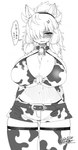 alternative_fashion animal_print bell bell_collar big_breasts bikini bikini_top blush bodily_fluids bottomwear breasts cleavage clothed clothing collar cow_print cross-popping_vein fake_horns female gyaru hair hair_over_eye horizontal_pupils hotpants huge_breasts j-fashion legwear navel one_eye_obstructed ponytail pupils shorts solo sweat swimwear swimwear_under_clothing text thigh_highs two-piece_swimsuit yoshida_hideyuki kemono_friends suri_alpaca_(kemono_friends) alpaca_humanoid animal_humanoid camelid camelid_humanoid humanoid mammal mammal_humanoid 2020 greyscale hi_res japanese_text monochrome signature translation_request