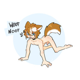 all_fours balls barking blush blush_lines brown_body brown_fur brown_hair flaccid fur genitals hair half-closed_eyes highlights_(coloring) humanoid_genitalia humanoid_penis male narrowed_eyes penis raised_tail solo sound_effects tail text white_body white_fur white_highlights xing1 animal_humanoid canid canid_humanoid canine canine_humanoid dog_humanoid humanoid mammal mammal_humanoid english_text hi_res