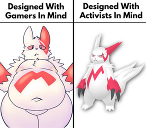 anthro belly big_butt black_eyes blush butt comparison featureless_crotch front_view fur hair half-closed_eyes low-angle_view male mismatched_ears multicolored_body multicolored_fur narrowed_eyes navel nipples obese obese_anthro obese_male outie_navel overweight overweight_anthro overweight_male pink_nipples pink_nose red_body red_ears red_fur red_sclera solo standing text thick_thighs two_tone_body two_tone_fur white_body white_ears white_fur white_hair rydryd designed_with_gamers/activists_in_mind nintendo pokemon generation_3_pokemon pokemon_(species) zangoose 2025 digital_media_(artwork) english_text meme