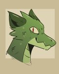 ambiguous_gender anthro facing_aside fluffy_ears fur green_body green_fur happy multicolored_body red_eyes scales simple_background smile solo two_tone_body admiralbarley mythology dragon mythological_creature mythological_scalie scalie 4:5 bust_portrait hi_res portrait