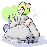 ambiguous_gender anthro big_breasts big_butt breasts butt duo facesitting female fur green_eyes green_hair grey_body grey_fur hair huge_breasts huge_butt nipples purple_body purple_skin sitting_on_another thick_thighs felestell kobold mammal murid murine rat rodent 1:1 hi_res