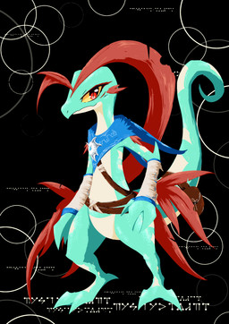 2_toes 3_fingers accessory anthro armwear badge bag belt belt_pouch blue_clothing blue_scarf clock clothing eyelashes feet fingers furgonomics leaf leaf_hair long_tail looking_at_viewer male markings plant plant_hair pouch_(clothing) pseudo_hair red_eyes scarf solo tail tail_accessory tail_bag tailband toes watch yellow_sclera shadowsoulful nintendo pokemon pokemon_mystery_dungeon spike_chunsoft fan_character tiku_(shadowsoulful) generation_3_pokemon grovyle pokemon_(species) reptile scalie shiny_pokemon 2025 absurd_res cel_shading hi_res lineless shaded