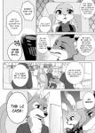 anthro clothing dialogue fur male text uniform namagakiokami disney zootopia judy_hopps nick_wilde officer_wolfard canid canine canis fox lagomorph leporid mammal rabbit red_fox true_fox wolf comic english_text monochrome