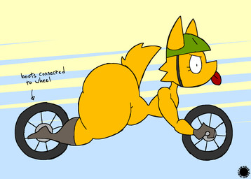 anthro armor big_butt boots bubble_butt butt cheek_tuft clothing curvy_figure eyelashes facial_tuft femboy footwear gloves handwear headgear helmet knee_boots knee_highs legwear logo male nude shoes small_waist solo tail text thick_thighs tongue tongue_out tuft wheel thatdawgmurray murray_(thatdawgmurray) canid canine canis domestic_dog mammal aliasing artist_logo artist_name digital_media_(artwork) english_text hi_res signature