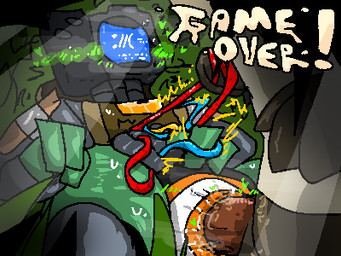 ambiguous_gender anal_fluids anthro blue_screen_of_death blush blushing_profusely bodily_fluids camera cardboard_armor chainsaw_dave_(jtlavaman) chest_(container) dungeon_mauler duo electronics electrostimulation game_over gameplay_mechanics genital_fluids grabbing grass holding_self hole_(anatomy) intersex intersex/male light light_beam lying machine male omni_(jtlavaman) on_back on_grass on_ground orifice_tugging penetration plant precum shocked strain sunbeam sunlight sweat traffic_cone unusual_anatomy unusual_penetration wire_play jtlavaman camera_head equid equine mammal robot low_res