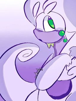 ambiguous_gender feral gradient_background green_accessory green_eyes open_mouth purple_body purple_skin simple_background solo whirly nintendo pokemon generation_6_pokemon goodra pokemon_(species) 3:4 colored colored_sketch half-length_portrait portrait sketch