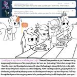 1:1 apple_pie bitterplaguerat black_and_white dessert dialogue diamond_tiara_(mlp) earth_pony english_text equid equine fan_character female food friendship_is_magic furniture group hasbro horn horse loki_(bitterplaguerat) magic male mammal monochrome my_little_pony mythological_creature mythological_equine mythology pastry pie pony silver_spoon_(mlp) table text tired unicorn