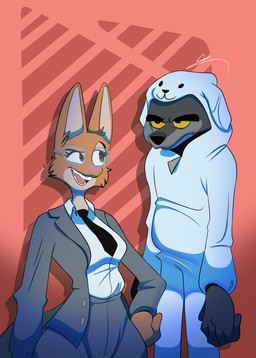 annoyed anthro breasts business_suit canon_couple clothing duo eyewear female glasses male necktie onesie shadow standing suit thick_thighs toony wearing_glasses wide_hips klacket dreamworks the_bad_guys diane_foxington mr._wolf_(the_bad_guys) canid canine canis fox mammal wolf 2022 absurd_res digital_drawing_(artwork) digital_media_(artwork) hi_res shaded signature