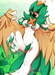 2016 4_toes anthro avian avian_feet beak big_breasts bird black_beak breasts brown_body brown_eyes brown_feathers casual_nudity censored convenient_censorship decidueye digital_media_(artwork) feathered_wings feathers featureless_breasts feet female fur generation_7_pokemon hi_res looking_at_viewer nintendo non-mammal_breasts nude pokemon pokemon_(species) rainbowscreen shaded simple_background smile solo talons toes white_body wide_hips winged_arms wings zygodactyl