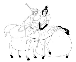 belly big_belly big_breasts breasts clothing duo female gun hat headgear headwear huge_belly hyper hyper_pregnancy pregnant pregnant_female ranged_weapon simple_background weapon white_background cross-crescent european_mythology greek_mythology mythology centaur equid equid_taur humanoid_taur mammal mammal_taur taur 2020 hi_res