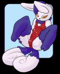 anthro biped blue_body blue_fur clothing female flat_chested fur looking_down presenting sitting solo swimwear white_body white_fur yellow_eyes lagalamel nintendo pokemon generation_6_pokemon meowstic pokemon_(species) alpha_channel hi_res