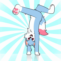 ambiguous_gender anthro blue_body blue_fur dancing dipstick_tail fluffy fur markings meme_pose pink_eyes pink_tail_tip pose rainbow_background shy simple_background solo standing tail tail_markings white_body white_fur alexumka umkashka canid canine canis domestic_cat domestic_dog felid feline felis fox mammal wolf 1:1 2d_animation animated meme motion_tweening pinup short_playtime male_(lore)