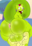 4_toes anthro anus balls balls_on_feet big_balls big_butt big_tail blurred_background butt candy dessert feet food fur genitals green_body green_fur happy looking_back male one_tooth pink_anus raised_tail solo tail toes tongue tongue_out day74art happy_tree_friends nutty_(htf) mammal rodent sciurid tree_squirrel hi_res