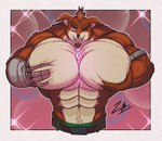 abs anthro between_pecs biceps big_muscles big_pecs clothed clothing crystal flexing fur huge_muscles huge_pecs hyper hyper_muscles hyper_pecs looking_at_viewer male muscular muscular_anthro muscular_male pecs simple_background smile solo standing topless zephir activision crash_bandicoot_(series) crunch_bandicoot bandicoot mammal marsupial digital_media_(artwork) hi_res