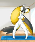 5_fingers anthro areola breasts cheek_spots closed_smile electricity eyebrows eyelashes female fingers floor genitals hand_on_hip inside mouth_closed nipples nude number pokemorph pussy smile solo standing stretching tail text wall_(structure) wide_hips yellow_areola yellow_nipples yoga yoga_mat latiar nintendo pokemon emolga generation_5_pokemon pokemon_(species) 2020 artist_name digital_media_(artwork) english_text hi_res