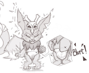 anthro bodily_noises diaper feces male pooping simple_background soiled_diaper soiling soiling_diaper solo unclean_diaper used_diaper using_diaper anonymous_artist league_of_legends riot_games tencent gnar_(lol) digital_media_(artwork) monochrome