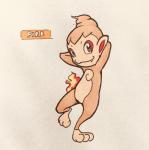 2018 3_toes ambiguous_gender anthro biped brown_eyes chimchar countershade_face countershade_torso countershading cute_fangs english_text eye_markings feet fire firefightdex front_view full-length_portrait fur generation_4_pokemon hands_behind_head head_tuft hi_res leg_markings looking_away mammal marco_fanjul marker_(artwork) markings mixed_media nintendo noseless nude on_one_leg orange_body orange_fur pen_(artwork) pokemon pokemon_(species) portrait primate red_markings shadow simple_background smile socks_(marking) solo standing tan_body tan_countershading tan_skin text toes toony traditional_media_(artwork) tuft white_background