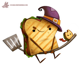 ambiguous_gender anthro beady_eyes black_eyes bread clothing copyright_symbol detailed_food duo eyes_closed feral flying food fruit hat headgear headwear humor lettuce plant pun red_body sandwich_(food) smile smirk spade_tail symbol tail tan_body text tomato vegetable visual_pun witch_hat piper_thibodeau domestic_cat felid feline felis food_creature mammal 2015 detailed digital_media_(artwork) digital_painting_(artwork) painting_(artwork) url