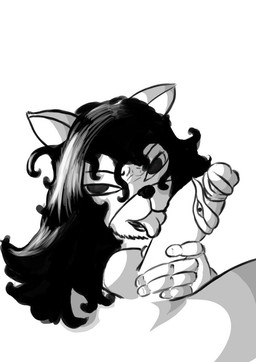 annoyed anthro balls big_penis fellatio genitals hair long_hair long_tongue male male/male oral penile penis penis_grab prehensile_tongue scrunchy_face sex tongue tongue_swirl tongue_wrapped_around_penis mementomoriye moriye_(mementomoriye) demon felid feline mammal cel_shading digital_media_(artwork) monochrome shaded