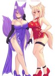 asian_clothing big_breasts biped blonde_hair breasts chinese_clothing chinese_dress clothed clothing dress duo east_asian_clothing eyelashes female footwear hair hand_on_hip high_heels looking_at_viewer pupils purple_clothing purple_dress purple_hair red_clothing red_dress shoes smile standing thick_thighs tight_clothing fastrunner2024 tiffy_(fastrunner2024) animal_humanoid canid canid_humanoid canine canine_humanoid felid felid_humanoid humanoid mammal mammal_humanoid hi_res