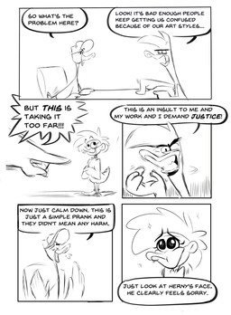 angry clothing female group hat headgear headwear male text herny herny_(character) joe_lasko_(joelasko) anatid anseriform avian bird dabbling_duck duck human mammal black_and_white character_request comic english_text monochrome source_request unavailable_at_source