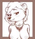 anthro blush breasts collar female fur hair nipples solo dunnowhattowrite gulonine mammal marten mustelid musteline hi_res