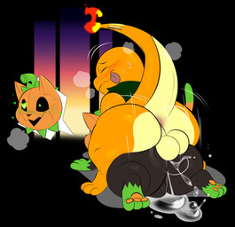 anal anal_penetration anthro anthro_on_anthro anthro_penetrated anthro_penetrating anthro_penetrating_anthro balls big_butt black_background black_body blush bodily_fluids butt cum cum_in_ass cum_inside duo fire flaming_tail food for_a_head genital_fluids genitals looking_pleasured male male/male male_penetrated male_penetrating male_penetrating_male orange_body overweight penetration plant pumpkin_head sex simple_background tail tongue tongue_out had0u nintendo pokemon fan_character hadou_(satsui-n0-had0u) pumkat charmander elemental_creature felid feline flora_fauna food_creature generation_1_pokemon mammal object_head pokemon_(species) absurd_res hi_res