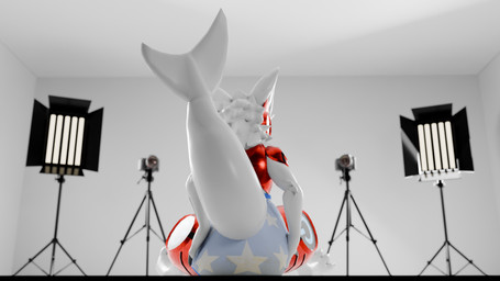 anthro big_diaper bodily_fluids clean_diaper clothed clothing diaper diaper_fetish fur genital_fluids groping_diaper hand_on_diaper machine male night photo_shoot shark_tail solo studio_lights tail touching_diaper unclean_diaper urine used_diaper wearing_diaper wet_diaper wetting white_body white_fur xela_strawberry protogen 16:9 3d_(artwork) absurd_res digital_media_(artwork) hi_res widescreen