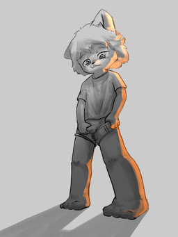 anthro barefoot bottomwear bottomwear_down clothed clothing feet genitals grey_background hair looking_down looking_pleasured male medium_hair pants pants_down partially_clothed shirt simple_background soft_lighting solo topwear young loki0798 3:4 hi_res shaded soft_shading