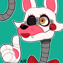 1_eye anthro close-up exposed_endoskeleton eyelashes fangs female fur gesture green_background grey_body hand_gesture lipstick looking_away machine makeup metal metallic metallic_body multicolored_ears orange_eyes overbite pink_ears red_lipstick rosy_cheeks sharp_teeth simple_background smile solo teeth thumbs_up white_body white_ears white_fur snazzamazing five_nights_at_freddy's five_nights_at_freddy's_2 scottgames mangle_(fnaf) animatronic canid canine fox mammal robot 1:1 2018 alternate_version_at_source bust_portrait icon low_res portrait