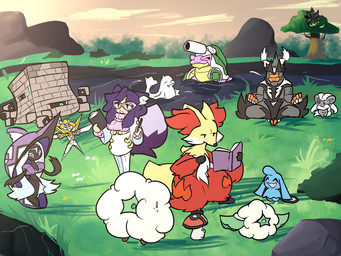anthro book clothing costume female feral group kitakami male notebook reading reading_book river kirbonix nintendo pokemon madeline_whimsicott wicke_(pokemon) blastoise cinccino cottonee delphox dewgong foongus generation_1_pokemon generation_3_pokemon generation_5_pokemon generation_6_pokemon generation_7_pokemon generation_8_pokemon humanoid kartana legendary_pokemon mega_evolution pokemon_(species) shiny_pokemon single_strike_style_urshifu stakataka tapu_fini ultra_beast urshifu whimsicott wynaut zygarde zygarde_50_forme 4:3 hi_res