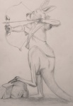 aiming anthro archery arrow_(weapon) bottomless bow_(weapon) clothed clothing eyewear glasses holding_object holding_weapon male quiver_(object) ranged_weapon side_view solo standing step_pose tail weapon foxia kangaroo macropod mammal marsupial traditional_media_(artwork)