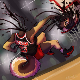 anthro basketball black_blood blood bodily_fluids colored_blood detachable detachable_head female female/female gore headless slam_dunk solo unusual_blood unusual_bodily_fluids lotusaur canid canine canis domestic_dog german_shepherd herding_dog mammal pastoral_dog 1:1 2016 hi_res