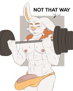 abs anthro balls barbell barely_contained barely_contained_penis biceps big_bulge big_muscles big_penis blush bodily_fluids bulge clothed clothing erection erection_under_clothing exercise fur genitals hair huge_bulge huge_penis humanoid_genitalia humanoid_penis male muscular muscular_anthro muscular_male nipples nude pecs penis penis_base scared simple_background solo speedo sweat swimwear teeth text undersized_clothing underwear weightlifting white_body white_fur workout doggonut nintendo pokemon generation_8_pokemon lagomorph leporid mammal pokemon_(species) rabbit scorbunny 4:5 absurd_res hi_res