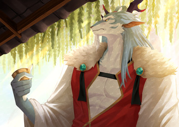 5_fingers anthro blue_body blue_fur clothed clothed_anthro clothed_male clothing container cup fingers fur holding_container holding_cup holding_object horn humanoid_hands male multicolored_body multicolored_fur solo two_tone_body two_tone_fur white_body white_fur sk_akamissterh mythology sdorica qing-feng dragon kirin mythological_creature mythological_scalie scalie 2025 absurd_res colored hi_res signature