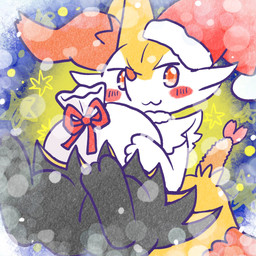 :3 ambiguous_anthro ambiguous_gender anthro biped blush blush_stickers christmas_clothing christmas_headwear clothing digitigrade food hat headgear headwear holding_bag holidays looking_at_viewer object_in_tail santa_hat shrimp_(food) sitting snout snow solo star tail annyui0611 christmas nintendo pokemon braixen canid generation_6_pokemon mammal pokemon_(species) 1:1 2023 digital_drawing_(artwork) digital_media_(artwork) full-length_portrait hi_res japanese_description portrait translated_description