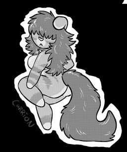 anthro butt chibi collar covered_eyes expressionless female fluffy fluffy_tail looking_at_viewer looking_back raised_leg shaggy_hair simple_background slightly_chubby solo tail teasing thick_thighs wide_hips saberbutt domestic_cat felid feline felis mammal scottish_fold hi_res monochrome screentone