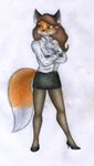 anthro bottomwear breasts cleavage clothed clothing female footwear high_heels legwear pantyhose shirt shoes skirt solo tail topwear sinaherib eliza_gardis canid canine fox mammal red_fox true_fox absurd_res hi_res traditional_media_(artwork)