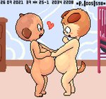 anthro barefoot blush blush_lines blush_stickers both_pregnant brown_body brown_eyes brown_fur brown_hair brown_tail crib duo feet female fur green_eyes hair heart_symbol horn multiple_pregnancies nude open_mouth open_smile pregnant pregnant_anthro smile tail tan_body tan_fur toddler touching_bellies underage_pregnancy young young_anthro young_female pedrohspacewolfy canid canine canis deer domestic_dog mammal 2021 digital_media_(artwork) pixel_(artwork)