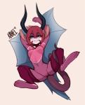 anthro blue_eyes breasts female genitals hair horn looking_at_viewer navel nude pussy red_hair short_hair simple_background solo tail wings kanel mythology lily_(silverfox442) dragon mythological_creature mythological_scalie scalie 2018 digital_media_(artwork) full-length_portrait portrait